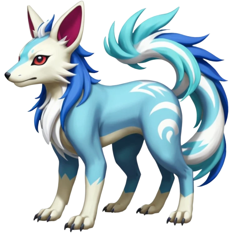 Colorful Skilled Adept Graceful Asian Painted WereGarurumon-Suicune-Linoone-Meloetta-Renamon-Zangoose-fusion-hybrid-creature (full body) emoji