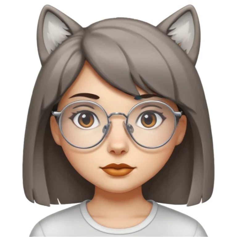 shoulder length, wolf cut girl with round, but square glasses alternative emoji