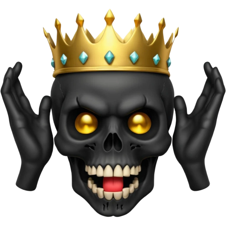 Demonic 3D skull holding its head by its hand in shock, mouth open, wearing a golden crown, dark horror vibe emoji