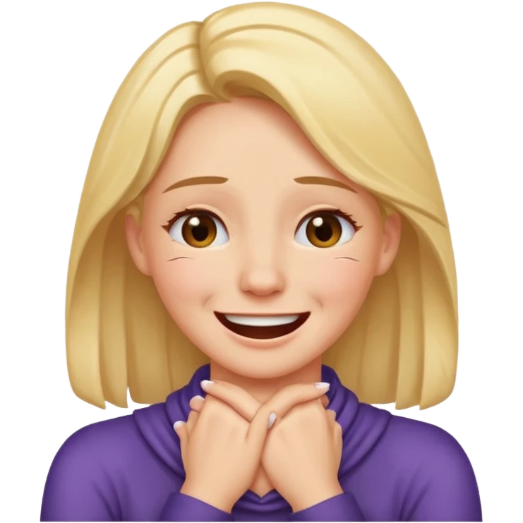 Female with a laughi  nut n crying face hands crossed around neck emoji