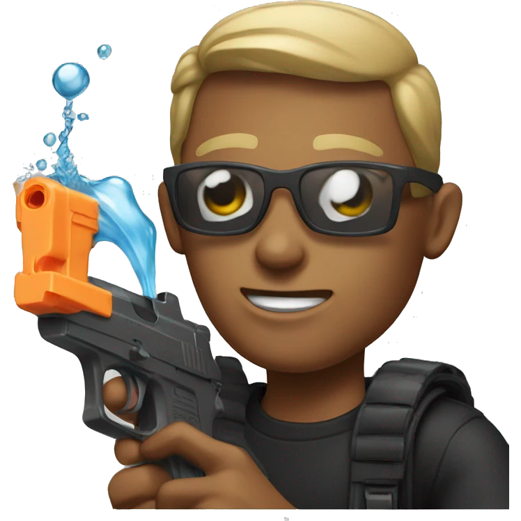 male portrait in black shirt with a water gun emoji