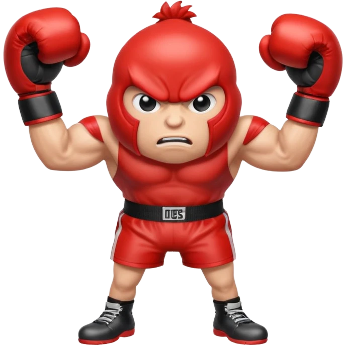 Gota de agua de color rojo con cara de enfado y unos guantes de boxeo, que tenga brazos y piernas musculados emoji