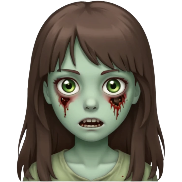 zombie girl with gray-green eyes and long brown hair with bangs emoji