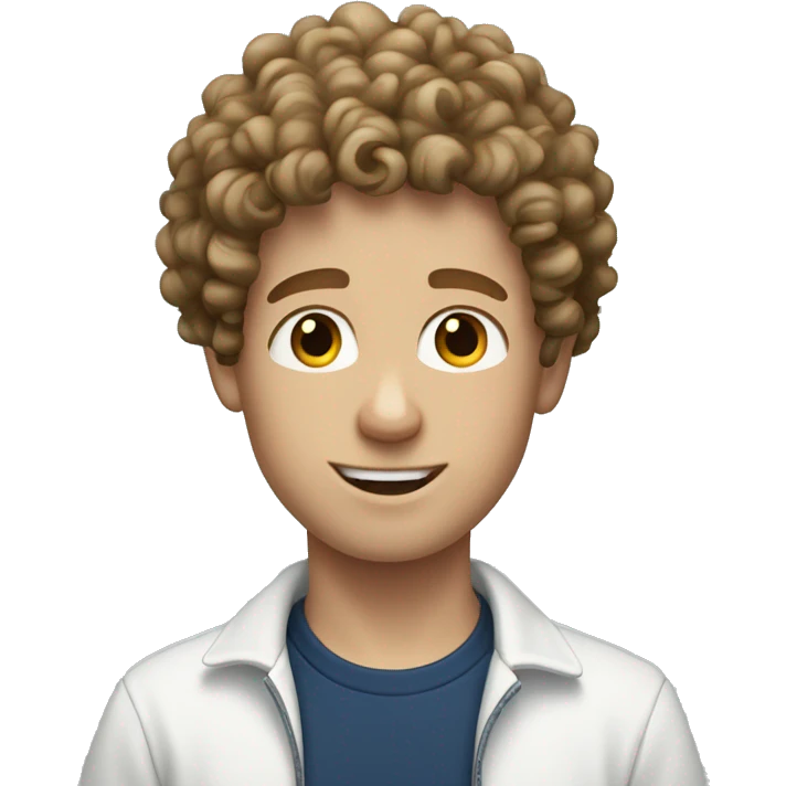 Curly haired white boy wearing whie tshirt and dark blue pants emoji