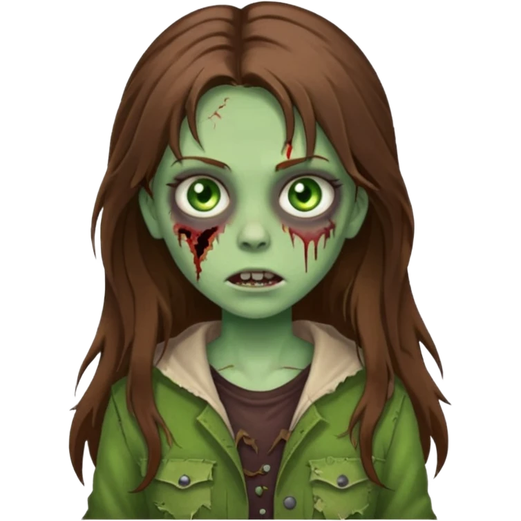girl zombie with long brown hair and green eyes emoji