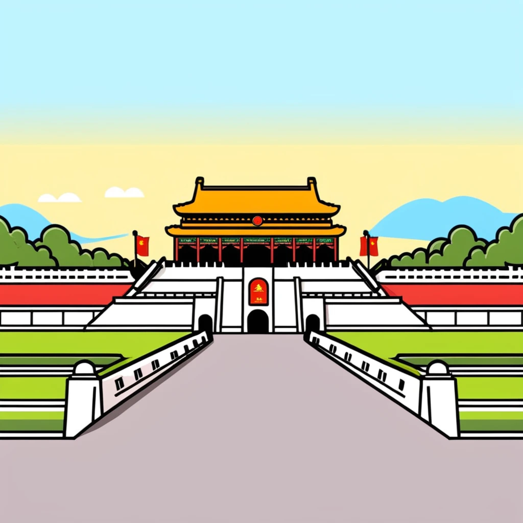 Tiananmen Square, Beijing, Chinese architecture, sunny day, travel illustration emoji