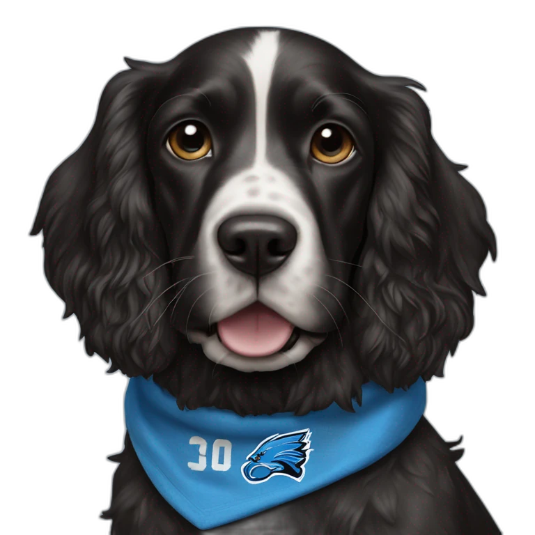 black springer spaniel wearing detroit lions bandana emoji