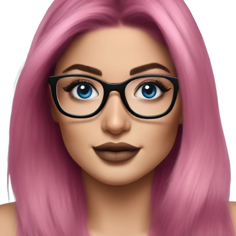 Photo Realistic kylie jenner stylish pink hair BLUE eyes and glasses happy  emoji