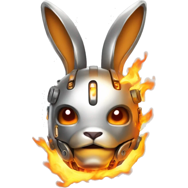 metallic cyborg rabbit on fire emoji