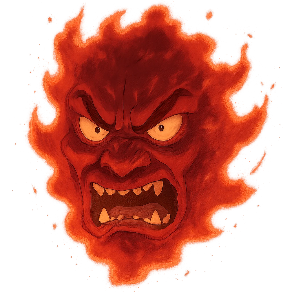red, angry, plasma-like humanoid monster face, no horns, scary, glowing emoji