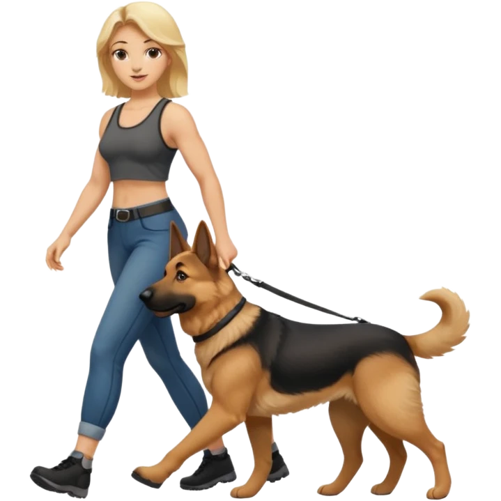 Blonde woman walking her german shepherd emoji