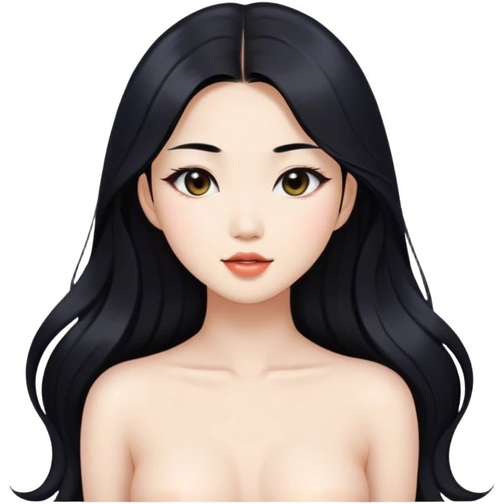gorgeous Asian girl with long black hair, white skin, and a beautiful body  . Glamorous body  emoji
