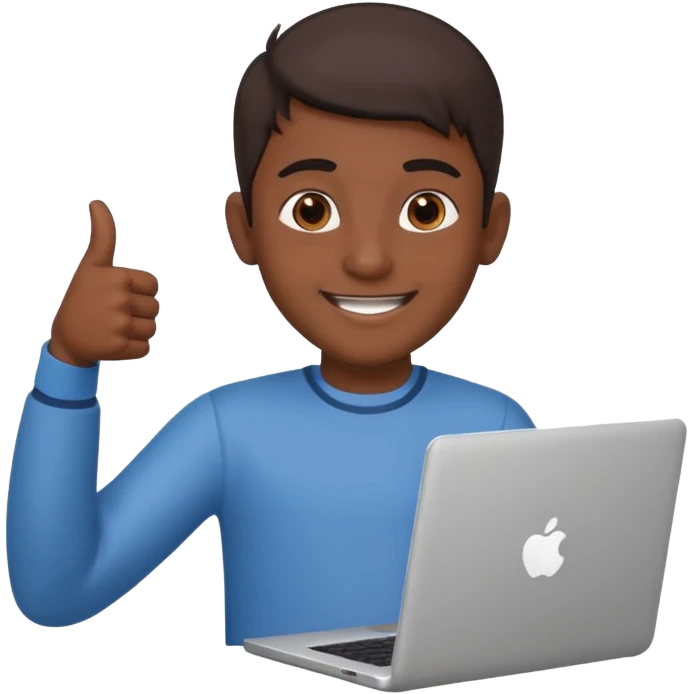 indian college boy holding laptop thumbs up emoji