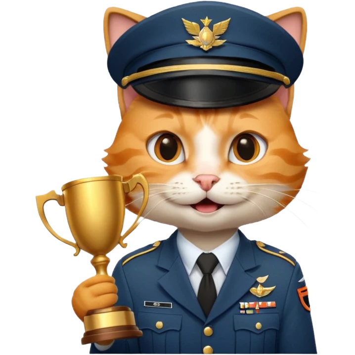 happy soldier cat with a trophy emoji