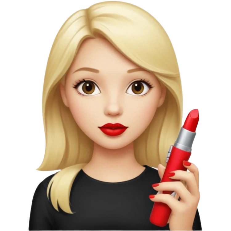 a girl with blonde hair is holding lipstick on her hand emoji