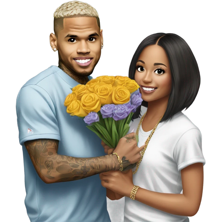 Hyper Realistic Chris Brown giving flowers to Karruche Tran emoji