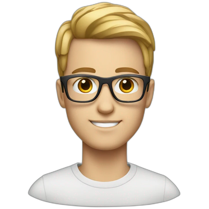 a white ai young man with smart glasses inteligent emoji