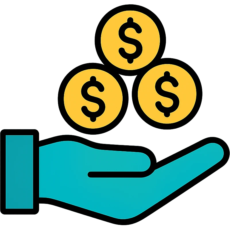 investment concept with hand holding coins emoji