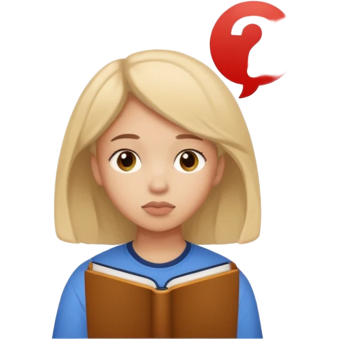 студентка учится и задумывается получится ли у нее, а наверху над головой пустый круг с вопросом на белом фоне emoji