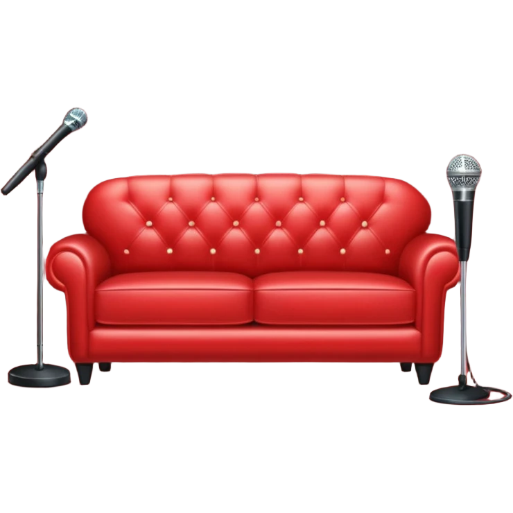 Sparkly red sofa with mic and mic stand in front of sofa emoji