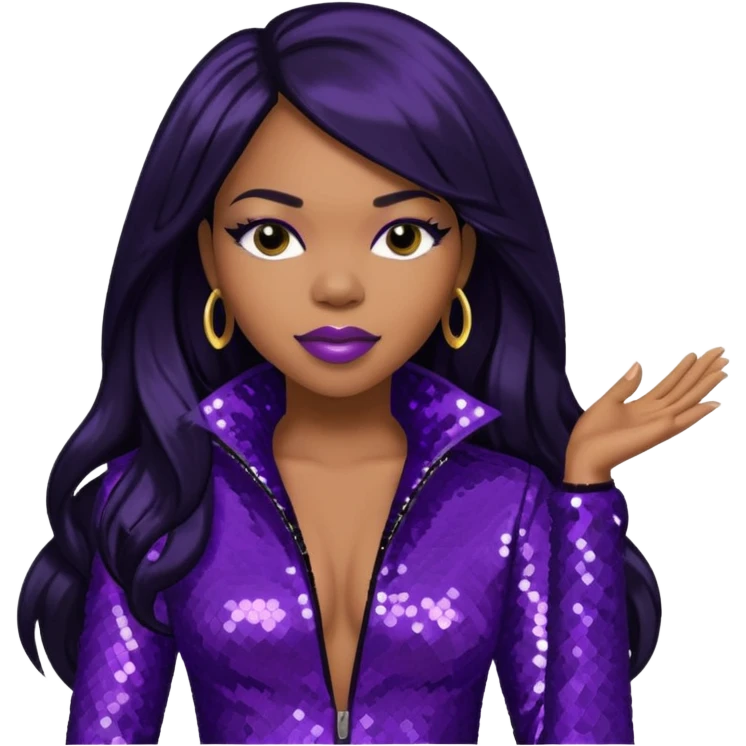 Tenitra Michelle Williams (b.1979), R&B Singer from Destiny's Child with long jet black hair, medium dark skin, dark purple sequin outfit emoji