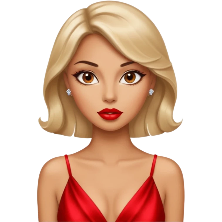A woman wearing a glamour dress looks sexy and looks like a tart. Her eyes are charming  emoji