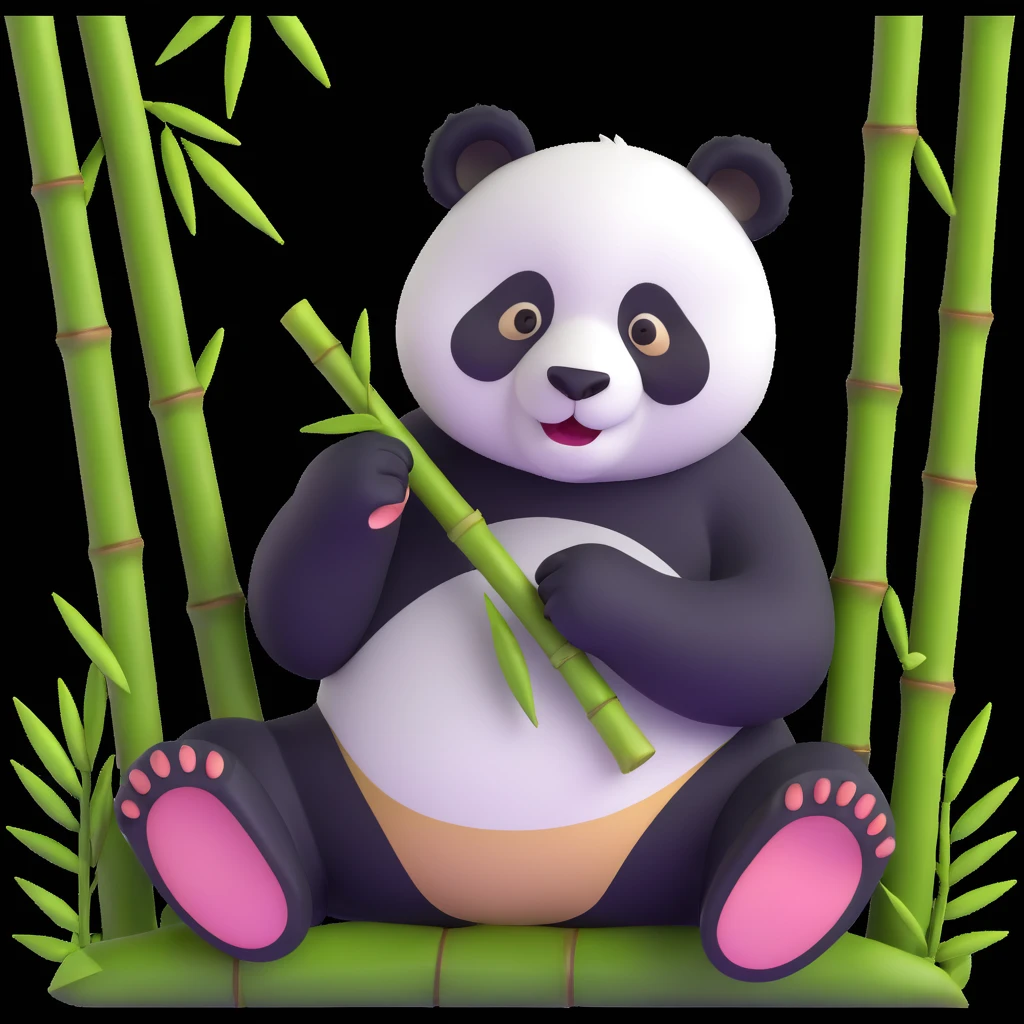 panda eating bamboo in forrest background, close up pose emoji