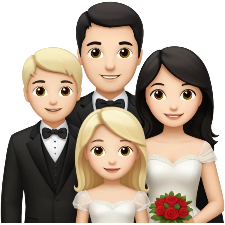 Familia : Novio pelo oscuro, Novia pelo oscuro, hija mayor pelo mono , hija menor pelo oscuro. emoji