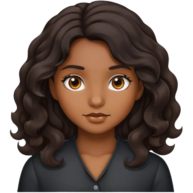 gril with black wavy hair brown skin brown eyes emoji