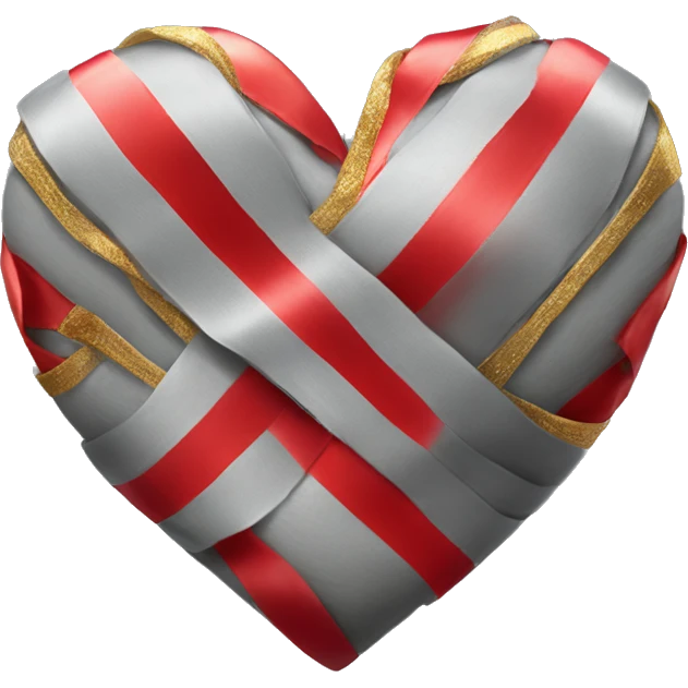 Grey heart with red ribbon that has gold details emoji