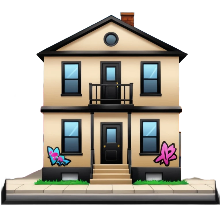 Trap house in hood with boarded windows and graffiti on it emoji