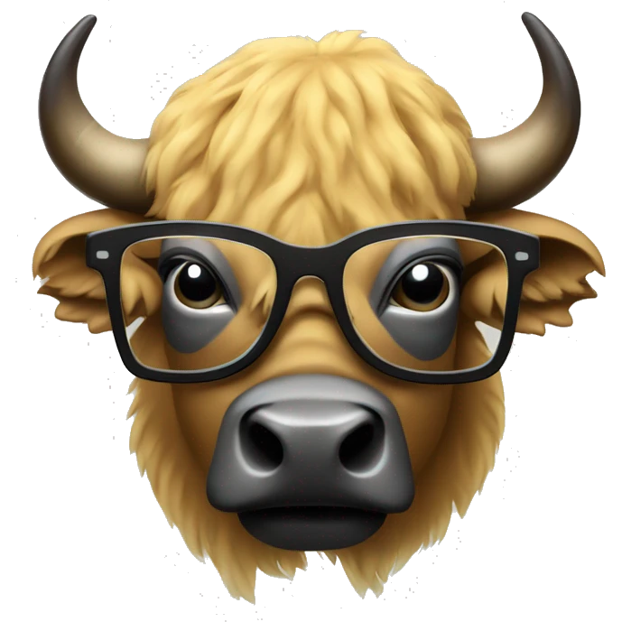 a buffalo with glasses bitcoin sign emoji
