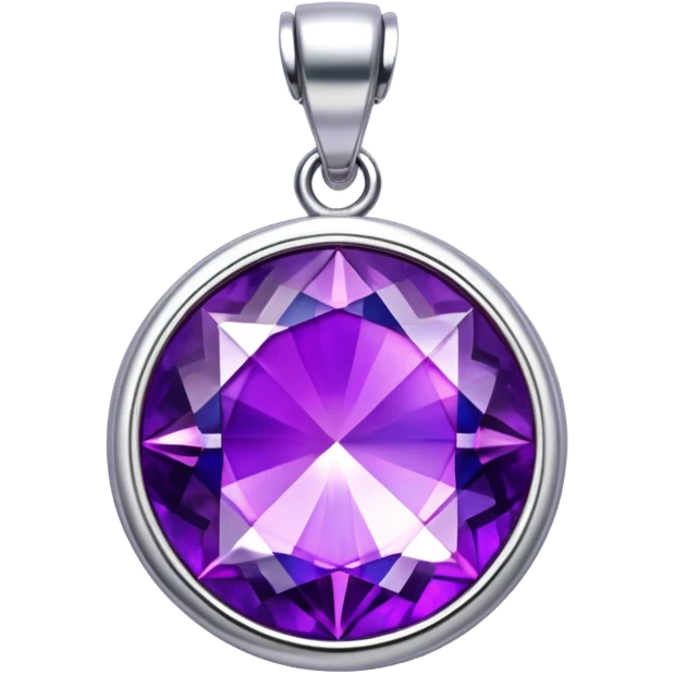 extra close-up round cut purple sugilite holographic gem with silver frame charm, simple and clean, no gemstone accents emoji