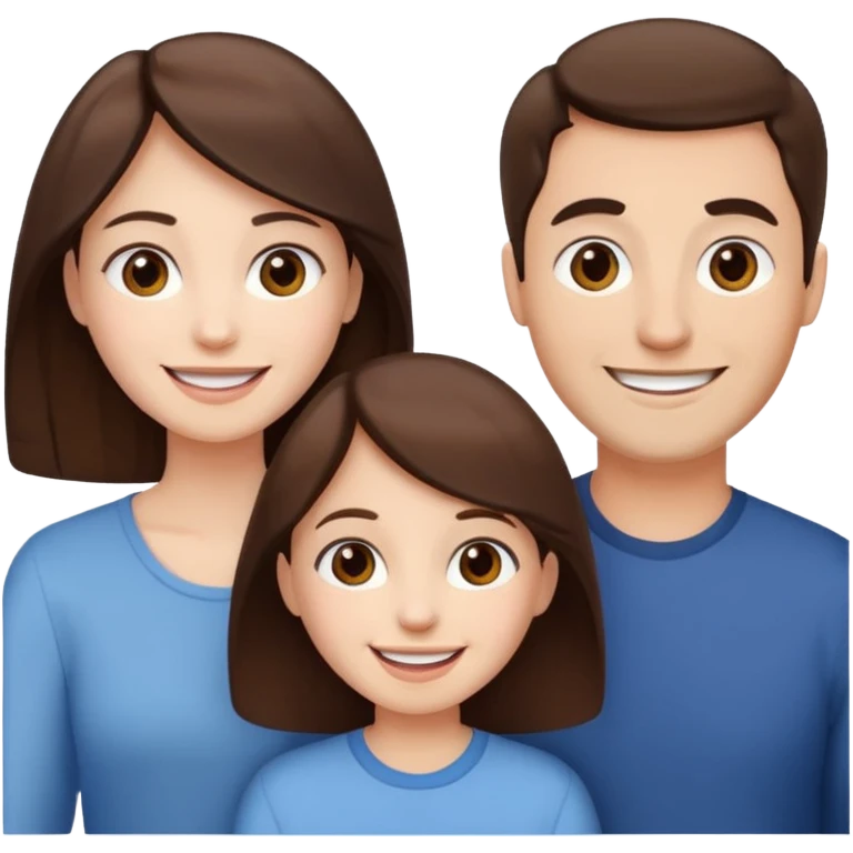happy pale white  four person family with one brown hair dad, one brown hair mom, one dark brown girl, and one brown hair girl emoji