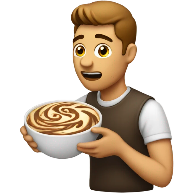 A man eating a bowl of brown swirls emoji