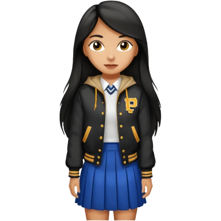 black color long hair girl with varsity jacket and long skirt emoji