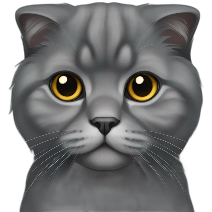 all dark grey Scottish Fold Cat long hair　fold ear emoji