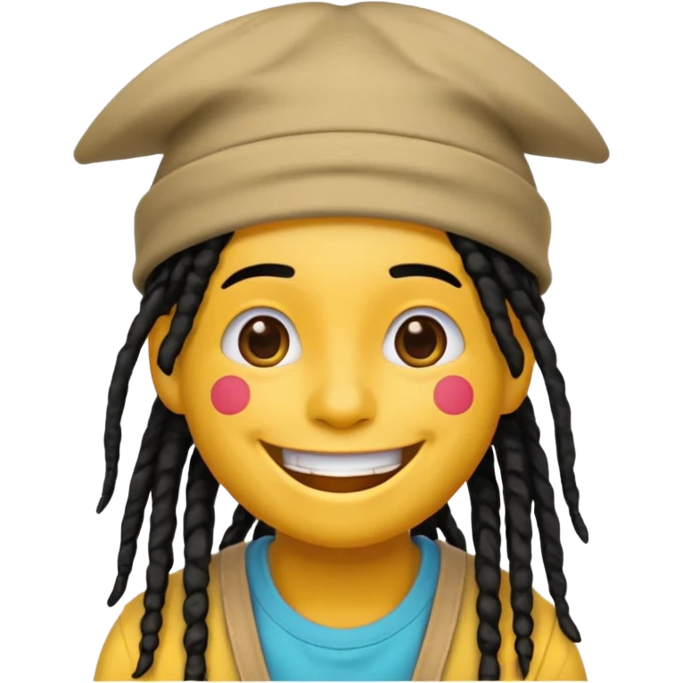 Yellow smile emoji with black dreads and a colorful hat emoji