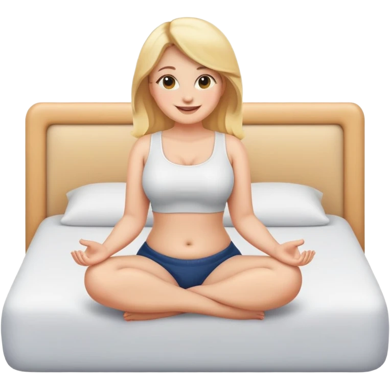 fullbody curvy blonde woman, emoji style, sitting on bed, wide pose, safe for work, smiling emoji
