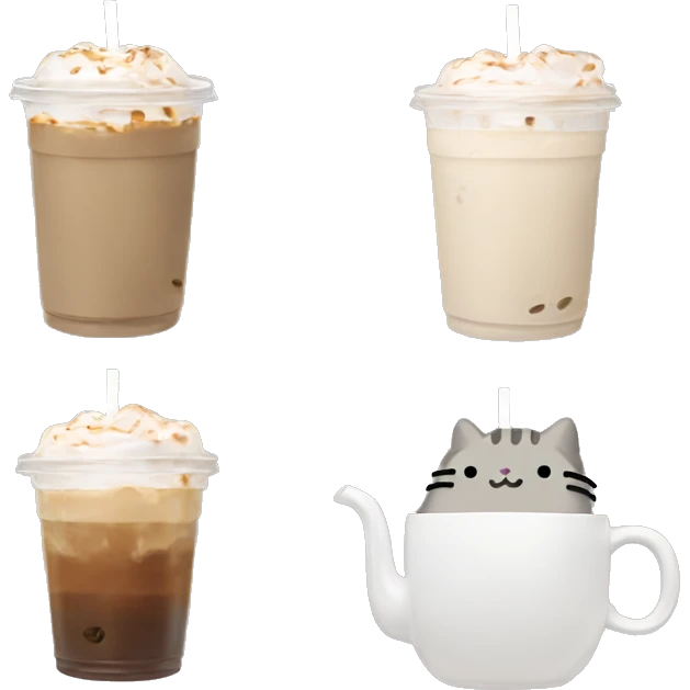 Pusheen with iced coffee emoji