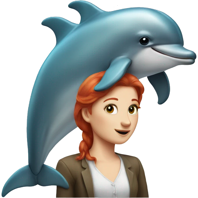A dolphin with a human redhead face emoji