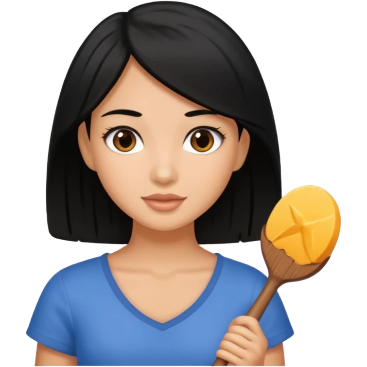 Pretty tan girl with black hair holding a hun emoji