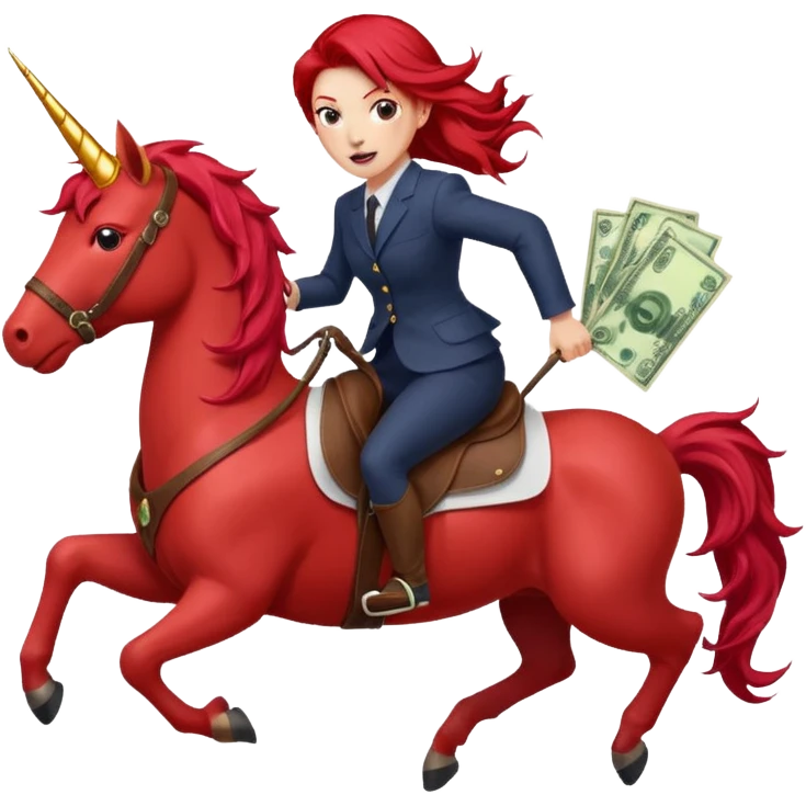 red horse red hair agressive unicorn running money on on the saddle emoji