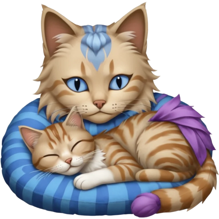 femme cheveux courts coupe crete chatains dort chat sibérien neva masquerade blue tabby point emoji