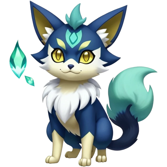 Shiny Greeb Exotic Badass Colorful Ethereal Royal Mysterious Gothic Meowstic-Zorua-Litten-Noibat-Pokémon-Fakémon-hybrid-creature (full body) with pattern-markings with golden eyes emoji