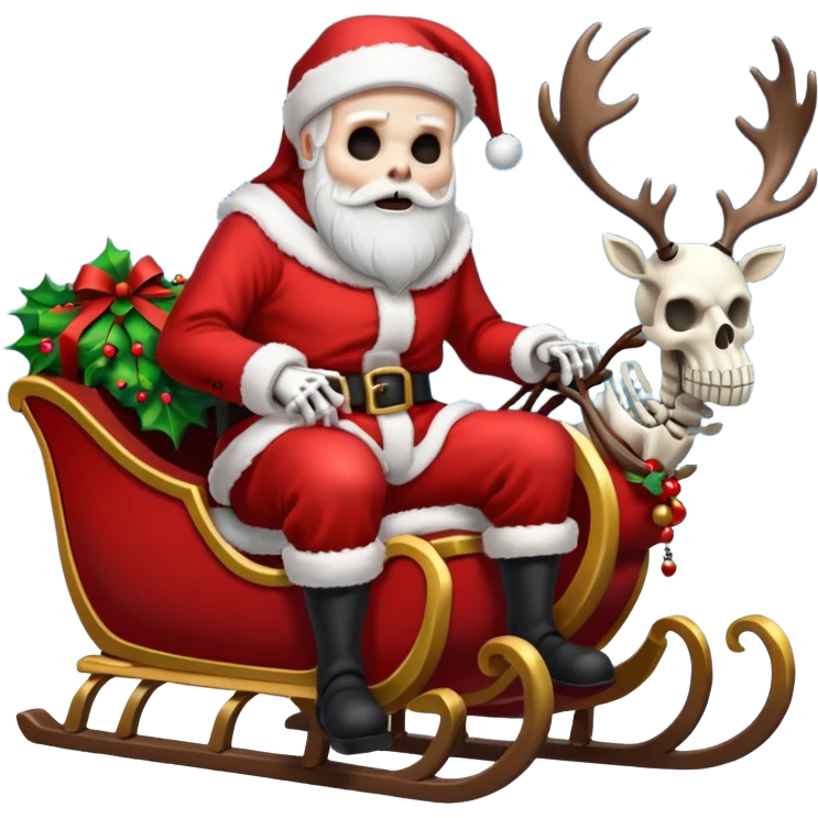 Grim reaper as Santa with a sleigh and skeleton reindeer emoji