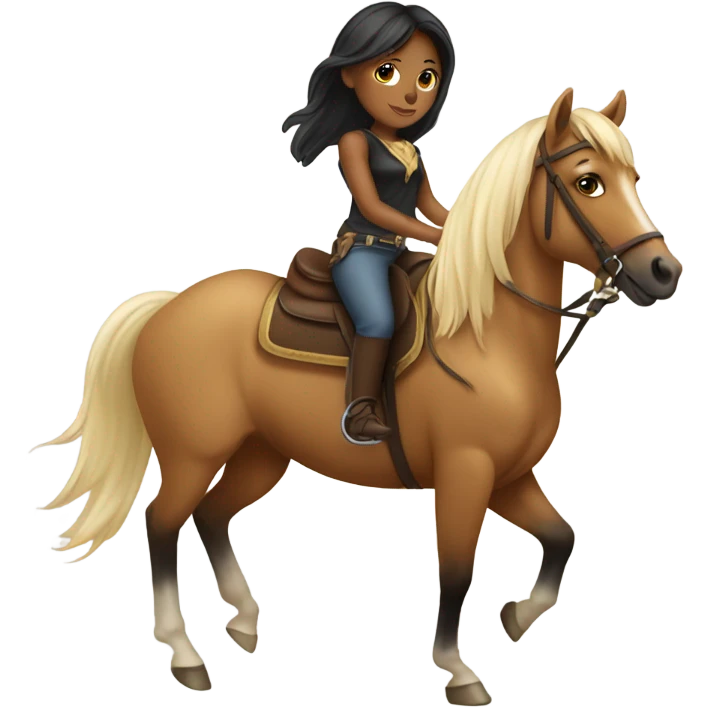 Tan girl with blond and black hair riding horse emoji