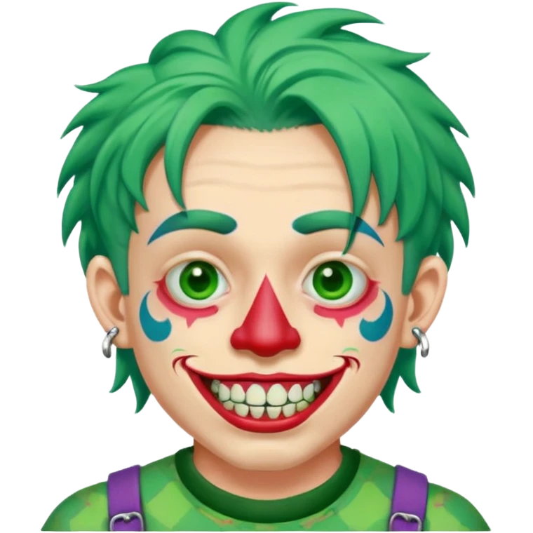 very colorful puffy green haired man made out of candy wearing teeth-braces and excessive face tattoos and excessive piercing just face  emoji