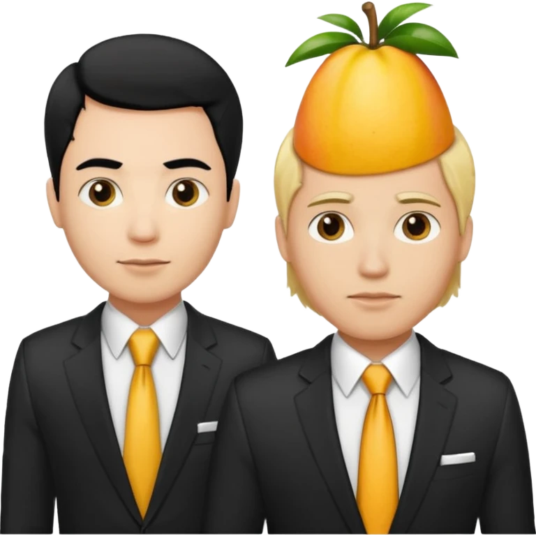 BLACK HAIR LIGHT SKIN MAN WITH A T-SHIRT WITH A MANGO ON IT, AND HIS BOSS LIGHT SKIN MAN BLONDE HAIR DANDOLE DINERO emoji