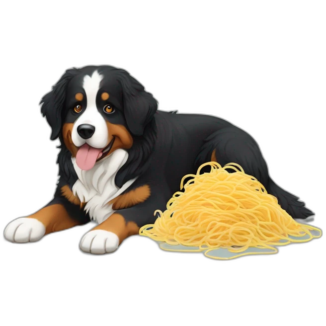 Bernese mountain dog eating spaghettis emoji